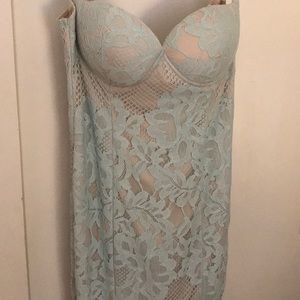 Lace baby blue and tan midi dress